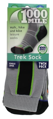 1000 Mile - 2 Pack Mens Trek Repreve Single Layer Hiking Socks - Black / Neon