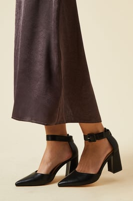 Wide Fit Echo Buckle Detail Ankle Strap Pointed Court Shoes