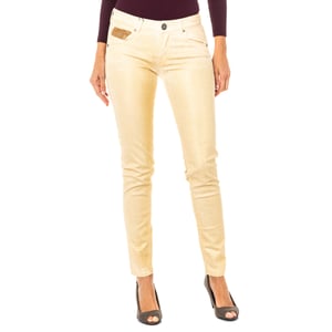 Stretchbroek met glanzend effect en dun gesneden zomen HWT012 vrouw