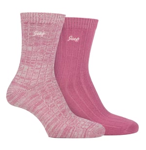 Womens Walking Boot Socks | Jeep | 2 Pack High Performance Polyester Running Socks - Cerise / Cream