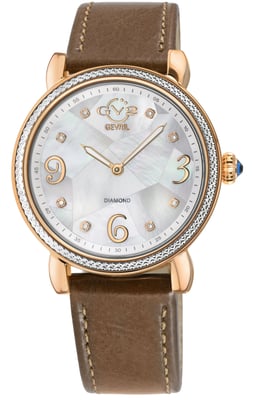 GV2 Ravenna 12611 White MOP Dial Taupe Leather Swiss Quartz Watch