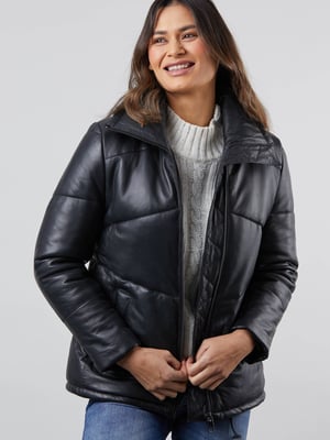 Parton Leather Padded Jacket in Black