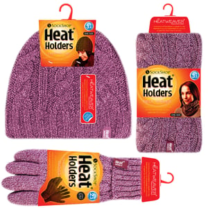 Heat Holders - Womens Thermal Winter Fleece Hat, Neck Warmer and Converter Gloves set - Rose