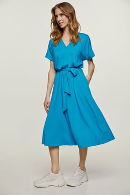 Turkoois jersey midi-jurk met riem