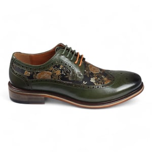 Justin Reess Heren Groene Leren Bloemenprint Brogue Dress Schoenen - Ross