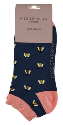 Ladies Bamboo Trainer Socks | Miss Sparrow | Breathable Low Cut Socks for Women - Honey Bees (Navy)