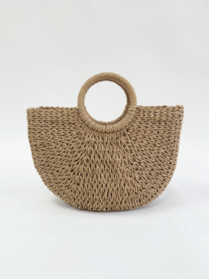 Round Woven Straw Holdall With Circular Handle