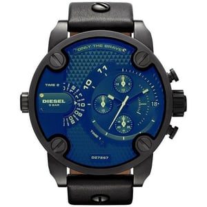 Diesel DZ7257 Bad Ass Chronograaf Blauwe Wijzerplaat Zwart Leer Herenhorloge