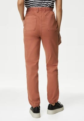 M&S Collection Ladies Cotton Blend Slim Fit Ankle Grazer Joggers Brick Red