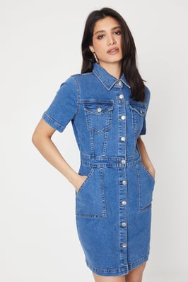 Denim Short Sleeve Mini Dress