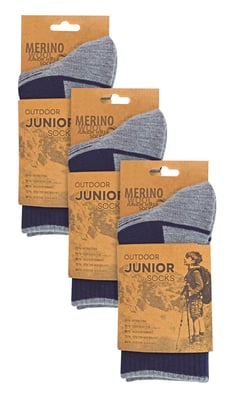 3 Pair Multipack Kids Merino Wool Hiking Socks | Lightweight Anti Blister Socks for Boys & Girls - Navy