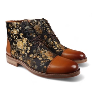 Justin Reess Heren Bruine Bloemenprint Leren Oxford Enkellaarsjes - Adam