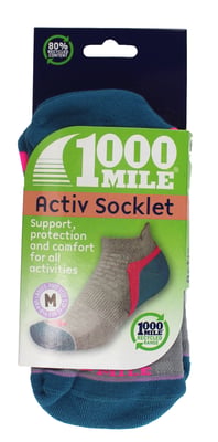 1000 Mile - Ladies Active Low Cut Repreve Seamless Sports Socks - Silver / Teal