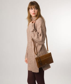 'Minnow' Dark Tan Leather Cross Body Clutch Bag