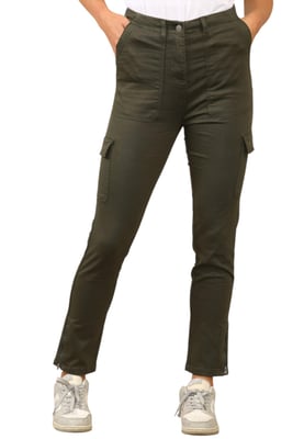 MYT Womens Cargo Chino Ankle Grazer Trousers in Khaki