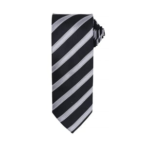 Premier Mens Waffle Stripe Formal Business Tie (Black/Dark Grey)