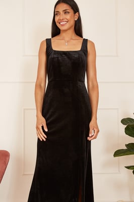 Black Velvet Fitted Midi Dress