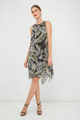 Mouwloze jurk van chiffon met print en ruches