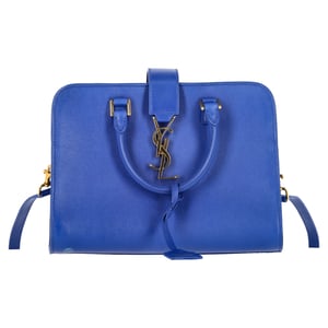 Saint Laurent Baby Monogram Cabas Tote in Blue Leather