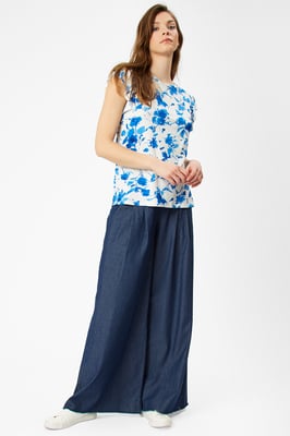 Floral Print Frill Sleeve T-shirt