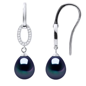 Earrings Hooks Freshwater Pearls 8-9mm Black Pears Jewelery 925