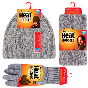 Heat Holders dameshoed, nekwarmer handschoenen set - Lichtgrijs