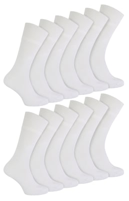 IOMI - 12 Pair Multipack Mens Diabetic Bamboo Socks | Extra Wide Seamless Socks with Non Elastic Gentle Grip Top - White