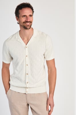 Ecru Cotton Knitted Check Shirt