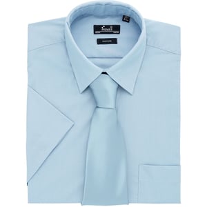 Premier Heren Korte Mouw Formele Poplin Gewoon Werk Shirt (Lichtblauw)