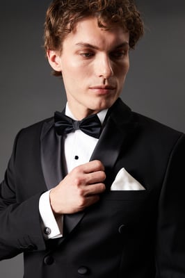 Black Bow Tie, Silk Pocket Square And Cufflink Set
