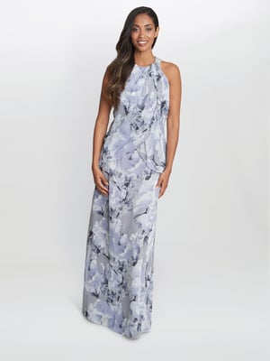 Esty Long Printed Maxi With Beaded Halter Neckline