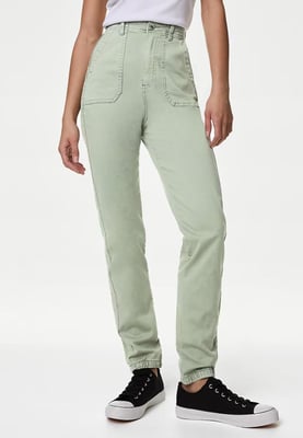 M&S Collection Dames Katoenmix Slim Fit Enkel Grazer Joggers Olijf