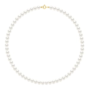 Halsband Guld - Rad av äkta sötvattenspärlor Halvrund 6 - 7 mm