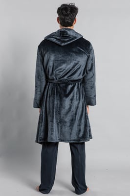 Black Plush Dressing Gown With Hood