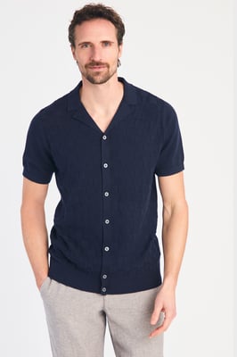 Dark Navy Cotton Knitted Check Shirt