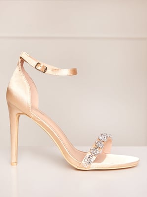 High Heel Diamante Strap Sandal in Champagne
