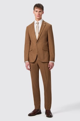 Cuttel Slim Fit Brown Pinstripe Trousers