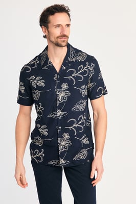 Navy Floral Print Short Sleeve Shirt