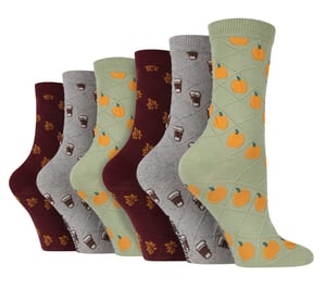 6 Pair Multipack Ladies Autumn Socks | Wildfeet | Cute Novelty Design Knitted Boot Socks - Autumn