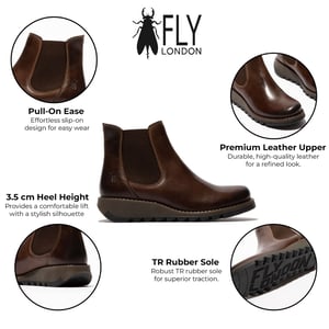 Fly London Dames Bruine SALV Chelsea Leren Enkel Casual Wedge Heel Laarzen