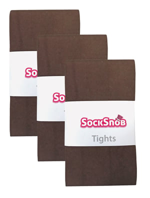 3 Pair Multipack Womens Coloured Opaque 80 Denier Tights | Sock Snob | Plain Block Colour Tights - Brown