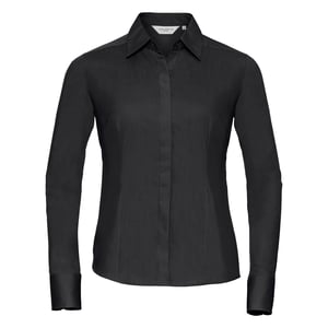 Russell Collection Ladies/Womens Long Sleeve Poly-Cotton Easy Care Fitted Poplin Shirt (Black)