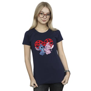 Disney Dames/Dames Lilo & Stitch Hartjes Katoenen T-Shirt (Marineblauw)