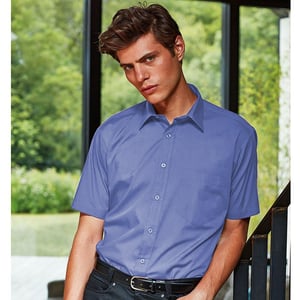 Premier Heren Korte Mouw Formele Poplin Gewoon Werk Shirt (Middenblauw)