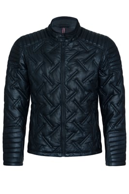 Men's Black Leather Quilted Biker Jacket - Manaus