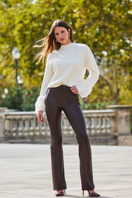 Cream Cable High Neck Faux Fur Cuff Jumper
