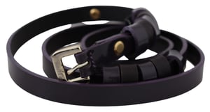 GF Ferre Women's Black Leather Thin Gold Metal Chrome Buckle Belt