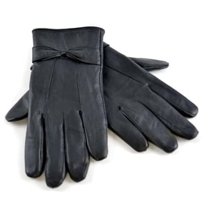 Ladies Womens Fleece Lined Warm Sheepskin Leather Gloves with Bow