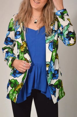 Blue Floral Long Unlined Jacket