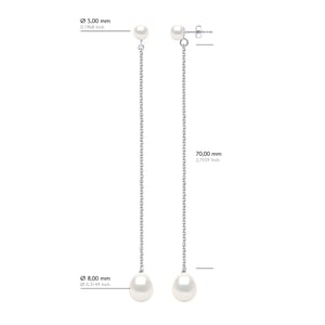 Twee Oorbellen Wit Goud - Echte Cultiveerde Zoetwaterperlen Knop 5-6 mm + Parel 8-9 mm